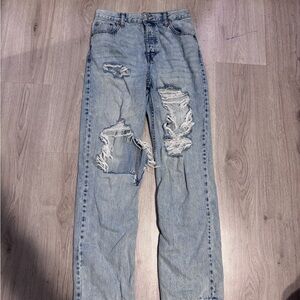 Aeropostale Blue Straight Jeans with Distressed Details